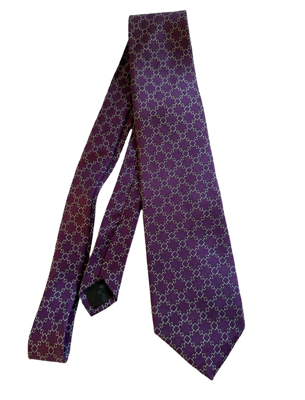 Brooks Brothers 346 Pure Silk Tie Purple Geometric Chain Link Necktie Mens USA